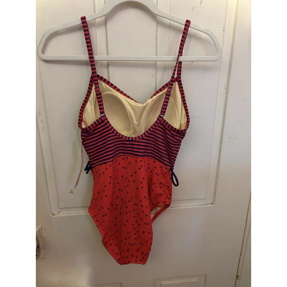 Talbots Miraclesuit One Piece Swimsuit Womens 8 Red Navy Stripe Swimwear NWT